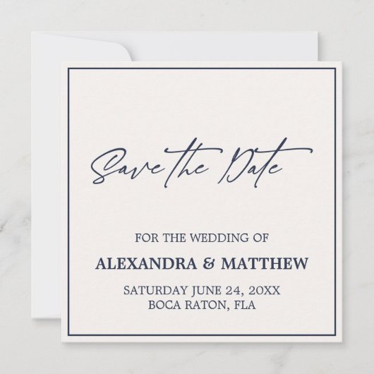 Save The Date Typographie bleu marine moderne simple (Devant)