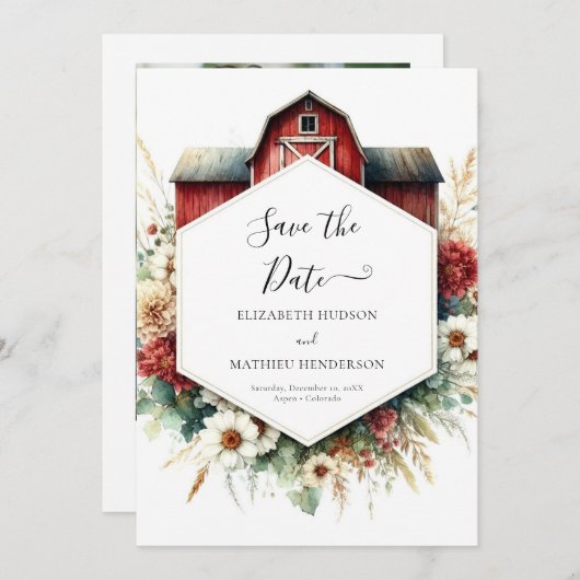 Save The Date Typographie Boho Barnyard Mariage (Devant / Derrière)