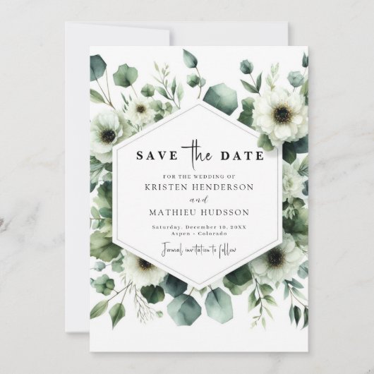 Save The Date Typographie Chic Eucalyptus Mariage numérique (Devant)