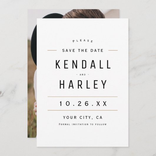 Save The Date Typographie Chic Moderne Photo Simple Enregistrer  (Devant / Derrière)