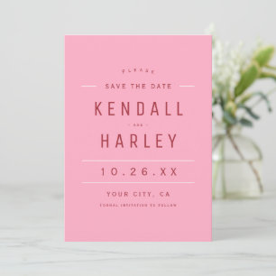 Save The Date Typographie chic moderne rose rouge Photo simple