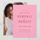 Save The Date Typographie chic moderne rose rouge Photo simple (Devant / Derrière)