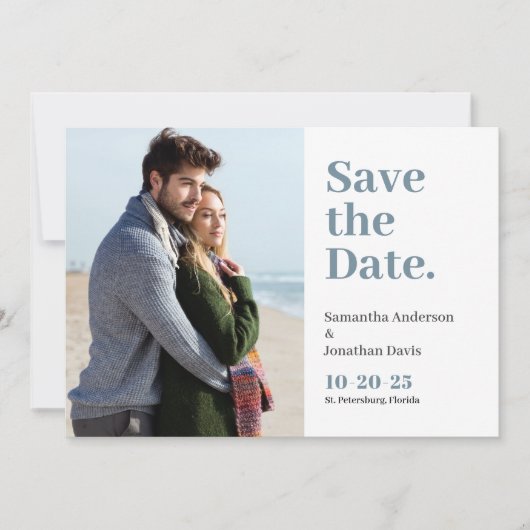 Save The Date Typographie Classique Gras Bleu Poussiéreux (Devant)