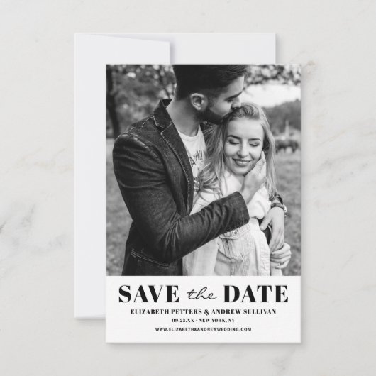 Save The Date Typographie classique noire et blanche Photo (Devant)
