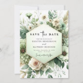 Save The Date Typographie classique unique Sage Mariage vert (Devant)