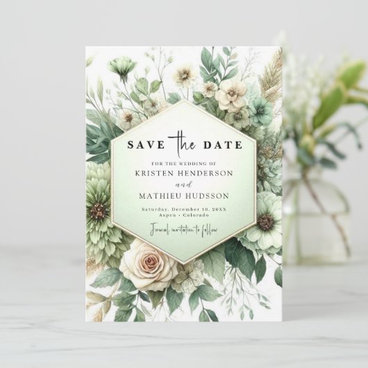 Save The Date Typographie classique unique Sage Mariage vert (Debout devant)