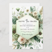 Save The Date Typographie classique unique Sage Mariage vert (Devant / Derrière)