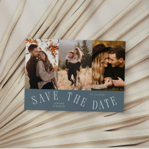 Save The Date Typographie Courbe Multi Photo Bleu Ardoise