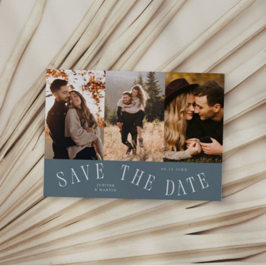 Save The Date Typographie Courbe Multi Photo Bleu Ardoise