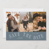 Save The Date Typographie Courbe Multi Photo Bleu Ardoise (Devant)