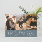 Save The Date Typographie Courbe Multi Photo Bleu Ardoise (Debout devant)