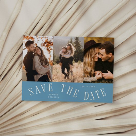 Save The Date Typographie Courbe Multi Photo Bleu Denim