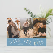 Save The Date Typographie Courbe Multi Photo Bleu Denim (Debout devant)