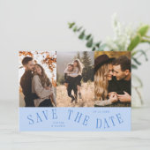 Save The Date Typographie Courbe Multi Photo Bleu Glacé (Debout devant)
