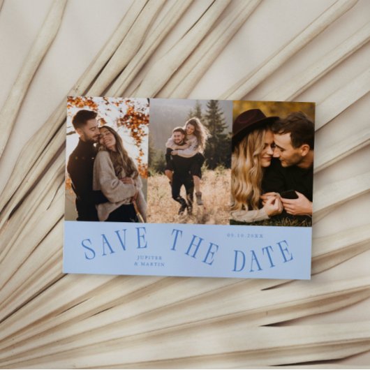 Save The Date Typographie Courbe Multi Photo Bleu Glacé