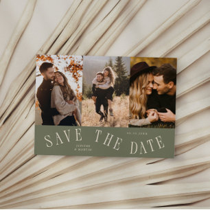 Save The Date Typographie Courbe Multi Photo Vert Sauge
