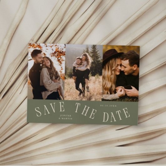 Save The Date Typographie Courbe Multi Photo Vert Sauge
