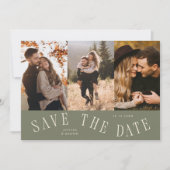 Save The Date Typographie Courbe Multi Photo Vert Sauge (Devant)