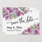 Save The Date Typographie de Confetti en or fleur sauvage Enregi (Devant / Derrière)