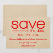 Save The Date Typographie de flèche Enregistrer la date, rouge (Devant / Derrière)