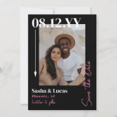 Save The Date Typographie De Flèche Rose Noir Photo Enregistrer  (Devant)