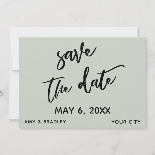 Save The Date Typographie de mariage vert sauge écriture décontr (Devant)