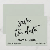 Save The Date Typographie de mariage vert sauge écriture décontr (Devant / Derrière)