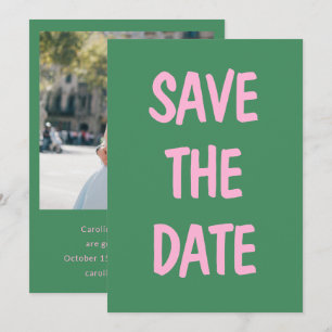 Save The Date Typographie de mariage verte rose gras