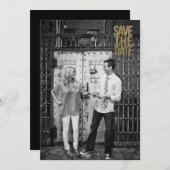 Save The Date Typographie de sauvegarde Black & Gold Glitter (Devant / Derrière)