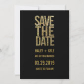 Save The Date Typographie de sauvegarde Black & Gold Glitter (Dos)