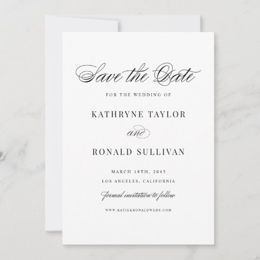 Save The Date Typographie de script classique noir (Devant)