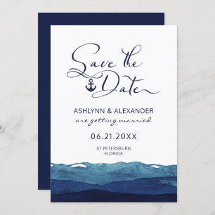 Save The Date Typographie de script d'Ancre nautique Aquarelle M