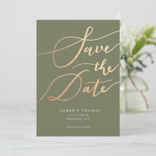 Save The Date Typographie de script Gold Green (Debout devant)