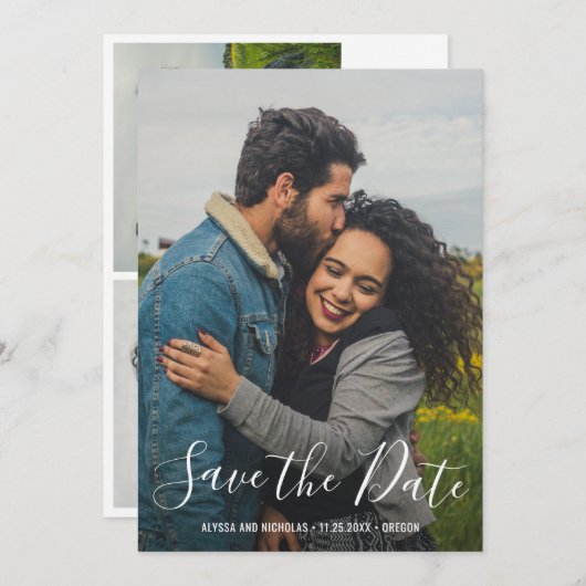 Save The Date Typographie de script moderne Photo Mariage élégan (Devant / Derrière)