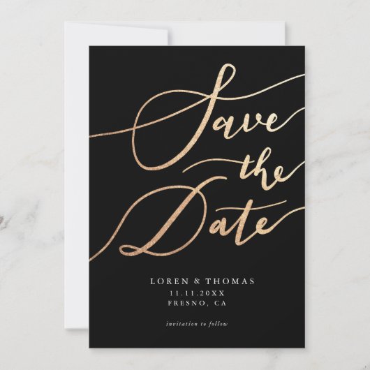 Save The Date Typographie De Script Noir Or Enregistrer La Date (Devant)