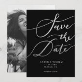 Save The Date Typographie de script noir Parties scintillant arg (Devant / Derrière)