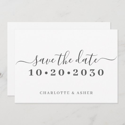 Save The Date Typographie De Script Simple Et Branchée Enregistr (Devant / Derrière)