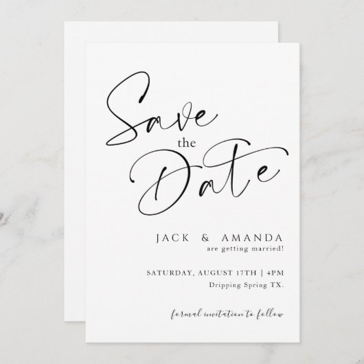 Save The Date Typographie de script simple Mariage enregistrer l (Devant / Derrière)