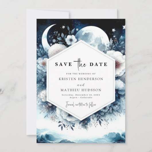 Save The Date Typographie de Terre Mariage Lune (Devant)
