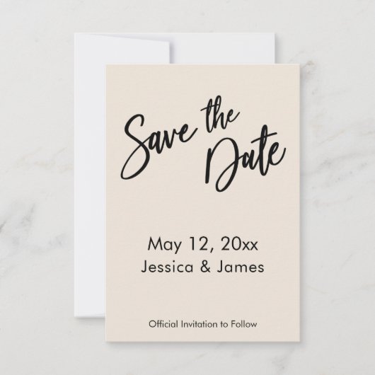 Save The Date Typographie d'écriture moderne Simple Creme (Devant)