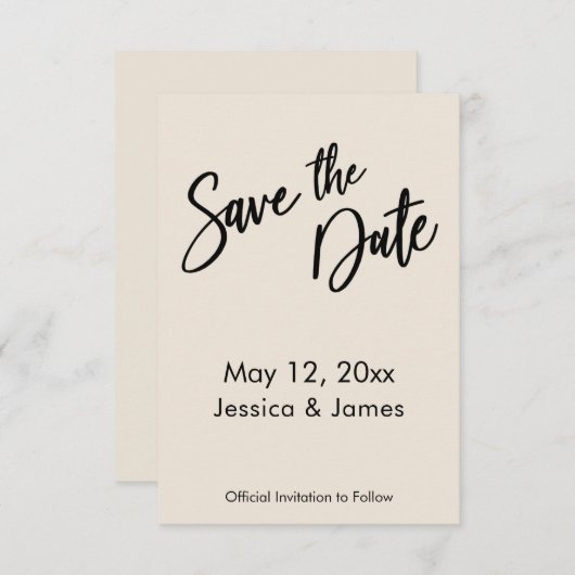Save The Date Typographie d'écriture moderne Simple Creme (Devant / Derrière)