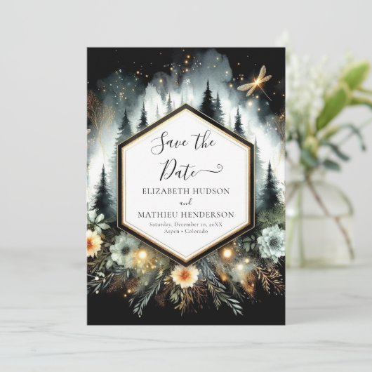 Save The Date Typographie du Whimsical Mariage forestier enchant (Debout devant)
