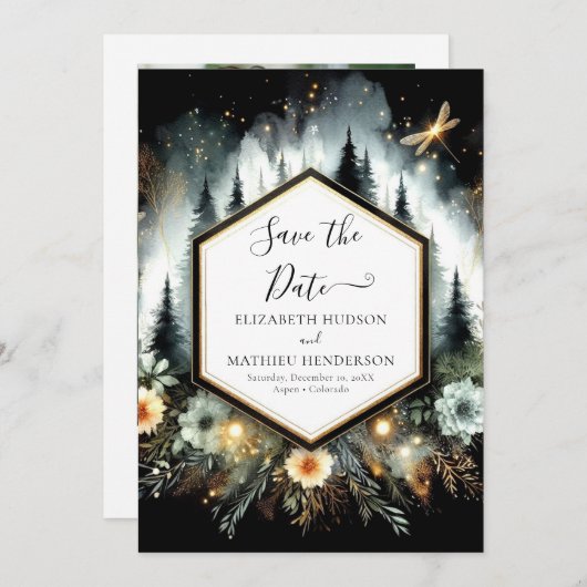 Save The Date Typographie du Whimsical Mariage forestier enchant (Devant / Derrière)