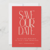 Save The Date Typographie élégante rouge vif du milieu du siècle (Devant)