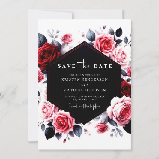 Save The Date Typographie florale Crimson Mariage rouge (Devant)