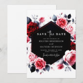 Save The Date Typographie florale Crimson Mariage rouge (Devant / Derrière)