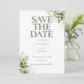 Save The Date Typographie florale de verdure Mariage photo (Debout devant)