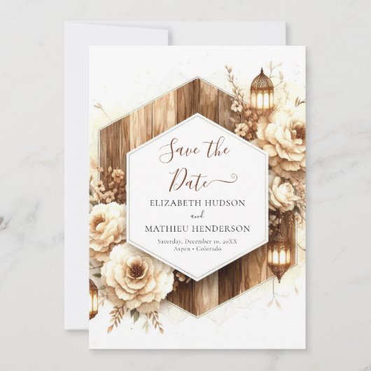 Save The Date Typographie florale Mariage rustique (Devant)