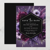 Save The Date Typographie Flore violet Mariage floral (Devant / Derrière)