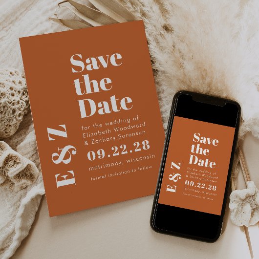 Save The Date Typographie Gras Brûlé Orange Photo Enregistrer la